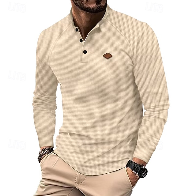  Pánské Tričko s knoflíkem Tričko Waffle Henley košile Tričko Henley Dlouhý rukáv Henley Jaro Podzim Bez vzoru Módní Designové Základní Knoflíky Dovolená ulice Jdeme ven Černá Bílá Královská modř Top