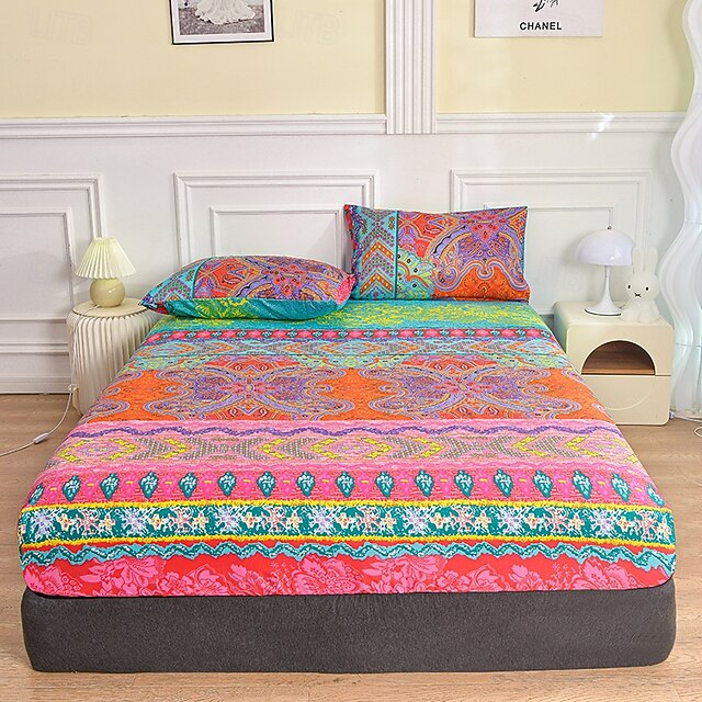 Microfibre Fitted Sheet with Colourful Exotic Pattern Soft Comfortable Fitted Sheet for Single Bed, Double Bed, Box Spring Bed, Deep Pocket4