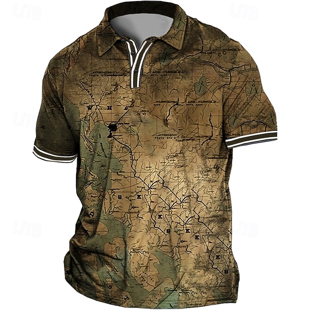  Per uomo Plus Size POLO Grande e alto Mappa Collo ripiegabile Stampa Manica corta Primavera estate Sportivo Di tendenza Streetwear Originale Esterno Strada Top