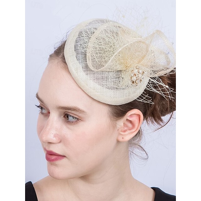  Headdress Sinamay Fedora Hat Horse Race Vintage Cute With Pearl Headpiece Headwear
