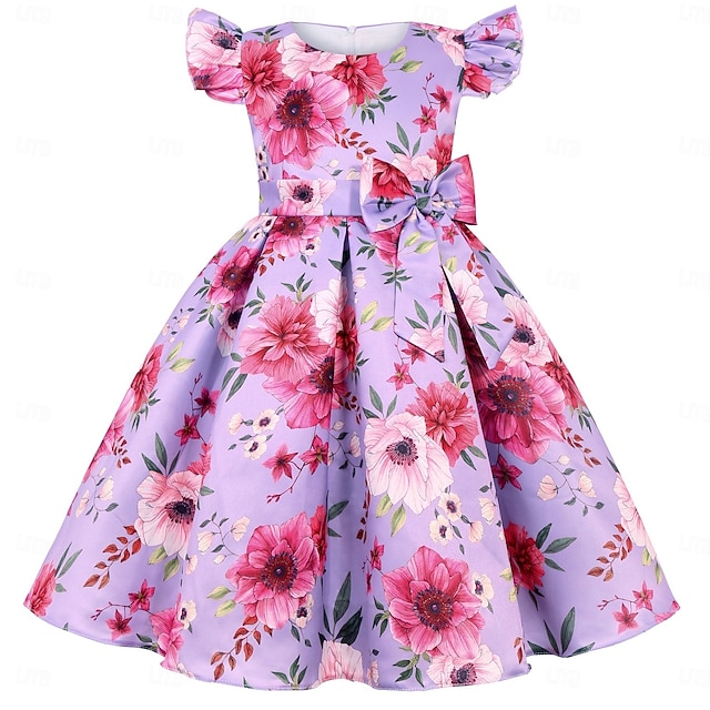  Kids Girls' Party Dress Graphic Sleeveless Special Occasion Princess Polyester Party Dress Summer Spring kids Yellow Wine Blue