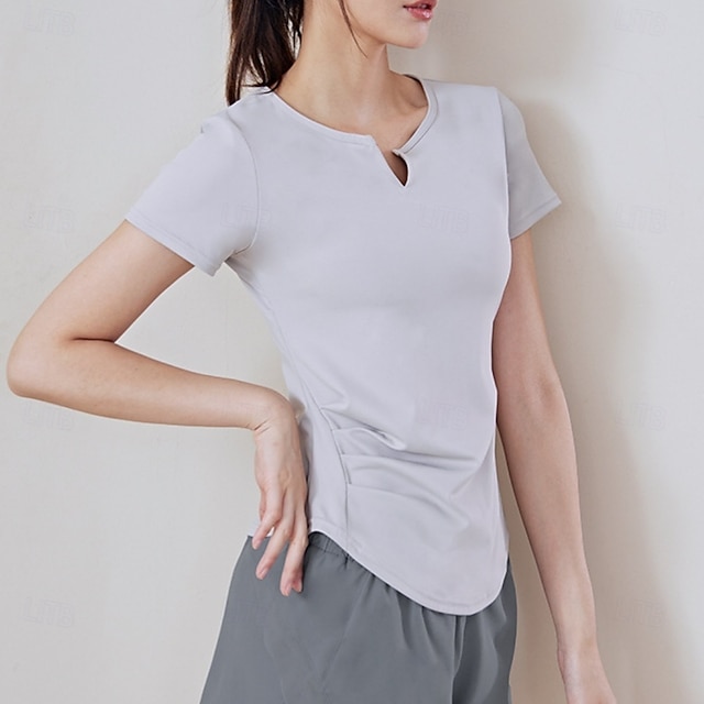  Dam T-shirt för jogging Kortärmad T-shirt Ledigt Fritids- V-hals Solid färg Snabb tork Mjuk Andningsfunktion Gymträning Gång Joggning Sportkläder Sportkläder Svart ljusgrön Blå