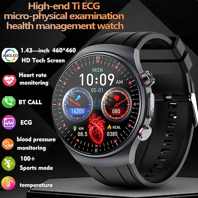  iMosi ET488 Montre intelligente 1.43 pouce Smartwatch Montre Connectée Bluetooth ECG+PPG Surveillance de la température Podomètre Compatible avec Android iOS Femmes Hommes Appels Mains Libres Étanche