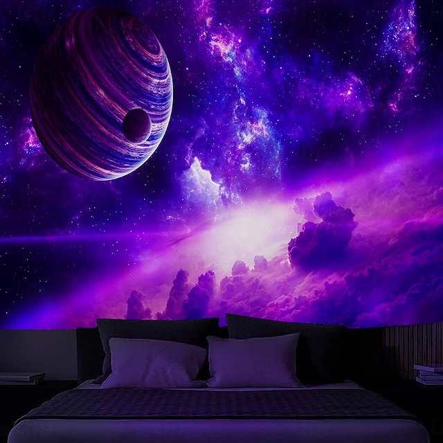  Svartljus Tapestry Glöd i Mörkret Glöd Fest UV-reaktiv Planeten Universum Trippy Dimma Natur Landskap Hängande Tapestry Väggkonst Mural för Vardagsrum Sovrum