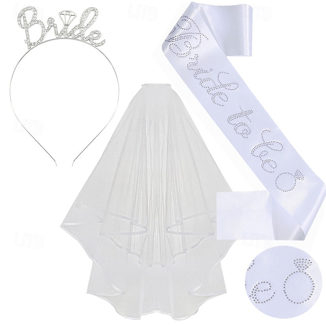  Conjunto de 3 piezas para despedida de soltera: diadema, velo de novia con correa para el hombro, accesorios para despedida de soltera