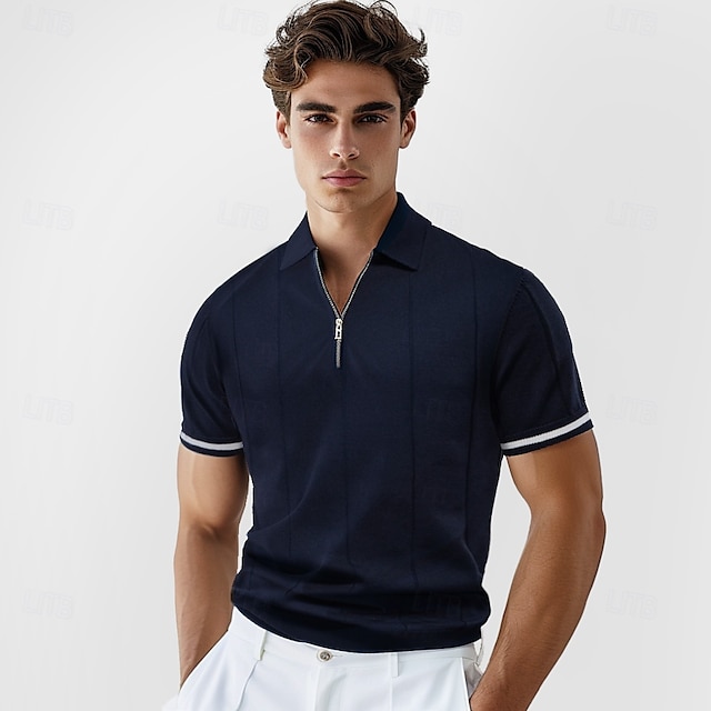  Miesten Polo Neulo poolo Muodollinen Työ Sänkyjen avaus Neljänneksen postinumero Lyhythihainen Yhtenäinen väri Sulkea jnk vetoketju Kevät Tumman harmaa Musta Valkoinen Laivaston sininen Khaki Harmaa