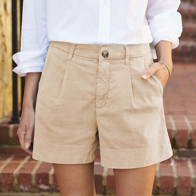  Pentru femei Pantaloni scurți inspirați din in Pantaloni Scurți Pantaloni Șic Stradă Casual Scurt Natural Simplu Fermoar Buzunar Cataramă Respirabilitate Απαλό Comfortabil Micro-elastic Stradă Ieșire