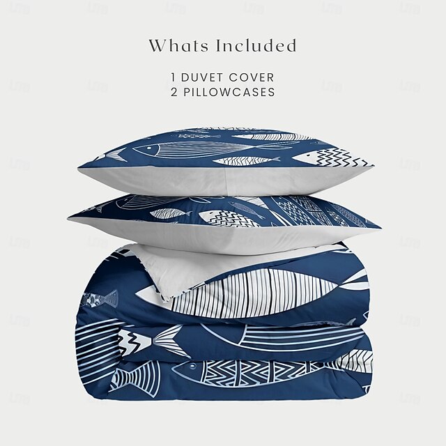  Funda de Edredón de Peces Japoneses Tamaño Completo Juego de Ropa de Cama Juegos de Cama Funda de Edredón Suave Ligera con 2 Fundas de Almohada para Verano Primavera