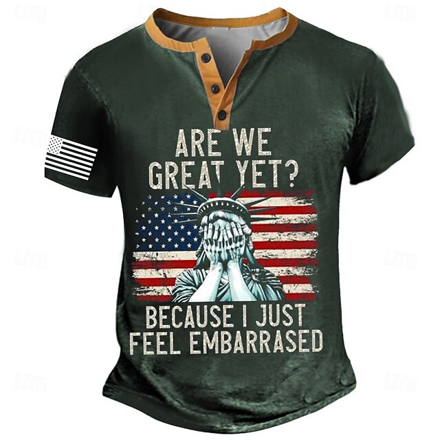 Men's Statue Of Liberty T Shirt Henley Shirt Short Sleeve Designer Retro Vintage Street Casual Daily Summer Spring Army Green Black Navy Blue Henley Henley T-Shirt4