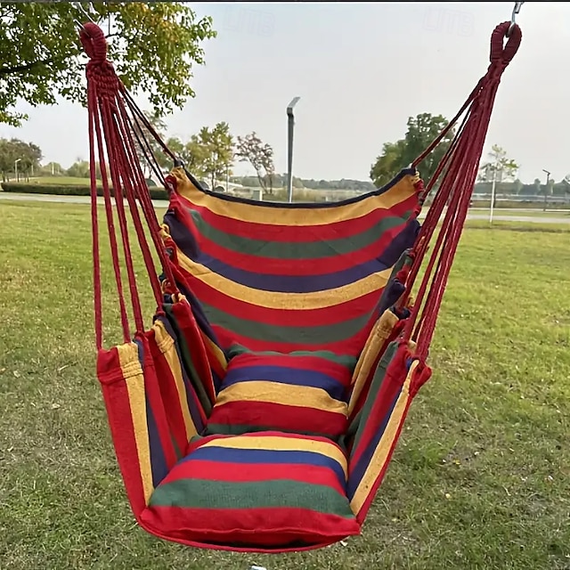  1 peça cadeira de rede balanço cadeira de rede resistente com vários cordões confortável e durável e equipado com duas cordas e instruções para fácil pendurar ideal para uso ao ar livre