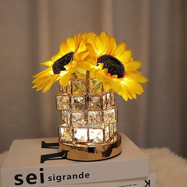  lampada a forma di fiore di girasoli lampada da tavolo ricaricabile senza fili touch 3 colori dimmerabile infinitamente piccola luce notturna alimentata a batteria festival ristorante camera da letto