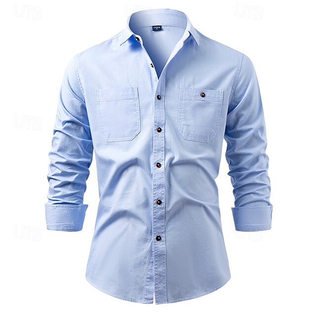  Per uomo Camicia Camicia Estiva Camicia casual Camicia da Spiaggia Camicia con Bottoni Blu Grigio Azzurro Manica Lunga Semplice Bavero Vacanza Camicia hawaiana Bottonato Abbigliamento Misto Cotone