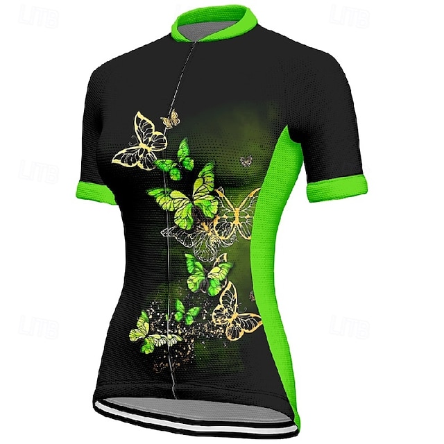  Women's Cycling Jersey Short Sleeve Bike Tee Tshirt Jersey with 3 Rear Pockets Mountain Bike MTB Breathable Quick Dry Anatomic Design Wicking Blue Fuchsia Orange Butterfly Sports Clothing Apparel