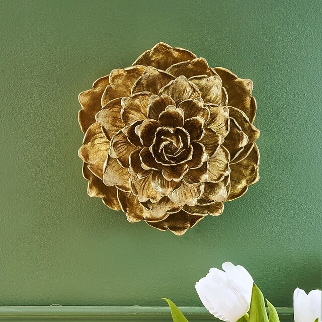  Decorazione da parete a forma di fiore a 8 strati, decorazione da parete in resina dorata vintage, ornamento artigianale fatto a mano per la decorazione di pareti di case e negozi