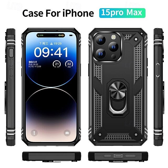  Funda para iPhone 16 Pro Max Plus iPhone 15 Pro Max Plus iPhone 14 13 12 11 Pro Max Plus Carcasa trasera con soporte magnético antichoque retro TPU PC