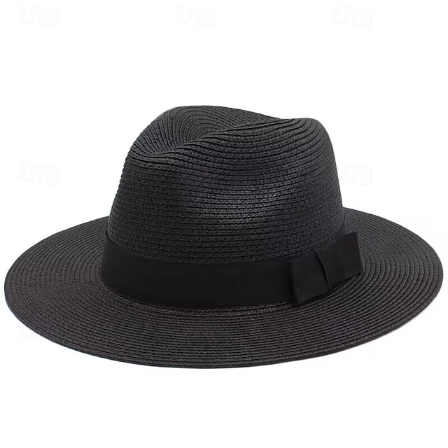  Palarie de soare de vara unisex, palarie de protectie UV cu boruri late din paie panama, palarie de plaja pentru calatorii  & exterior, parasolar pentru barbati  & femeilor