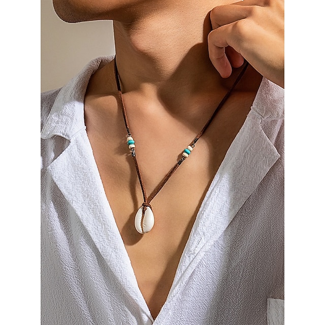 Men's Boho Cowrie Shell Necklace – Handmade Leather Cord Pendant
