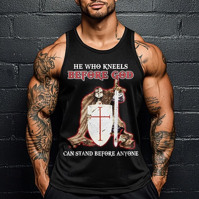 Men's Knights Templar T Shirt Vest Top Sleeveless T shirt 3D Print Crew Neck Shirt Fashion Designer Casual Black Summer Spring Clothing Apparel S M L XL XXL XXXL4