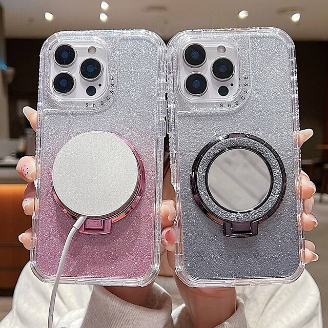  Чехол для телефона для iPhone 16e iPhone 16 Pro Max Plus iPhone 15 Pro Max Plus iPhone 14 13 12 Pro Max Plus чехол с подставкой зеркалом магнитный ретро TPU PC