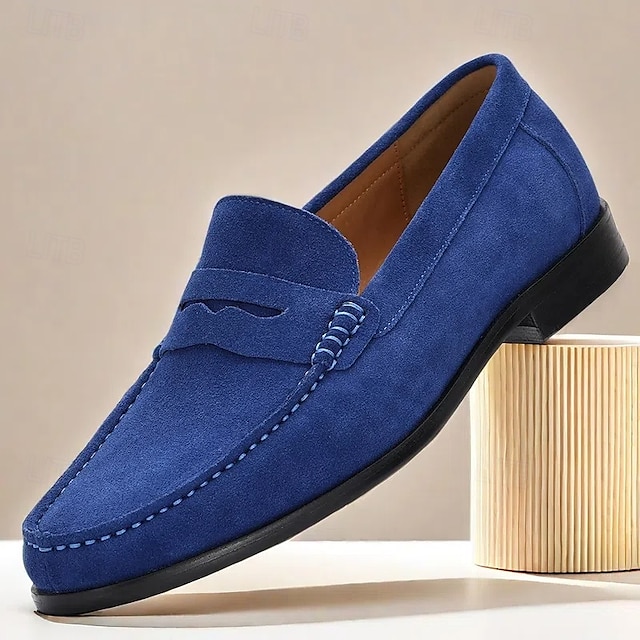  pánské prémiové mokasíny z hovězí kůže, modré semišové mokasíny, elegantní pohodlný design pro běžné i obchodní příležitostné nošení