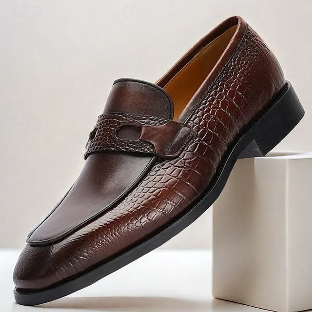  braune Pennyloafer aus echtem Leder für Herren – klassische Slipper mit Krokodilmuster für Kentucky Derby und Business-Kleidung