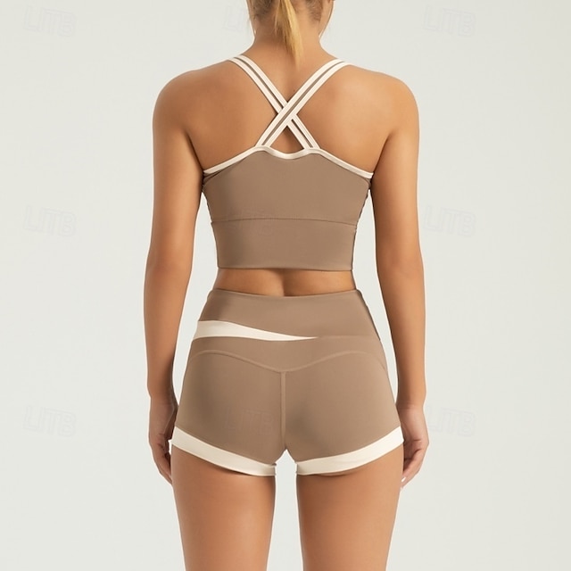 Dam Sportset Yoga kostym 2 st Ledigt Ärmlös Hög midja Andningsfunktion Mjuk Kondition Gymträning Löpning Sportkläder Sportkläder Solid färg Svart Kaki Grå
