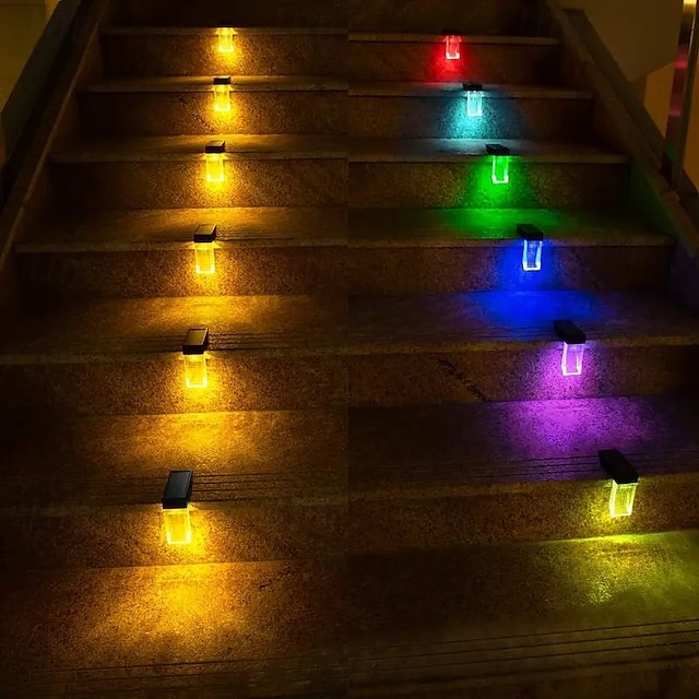  2/4 Pcs LED Solar Outdoor Lights Stair Step Light Waterproof Fence Lights Yard Step Garden Porch Decoration Solar Wall Lamp