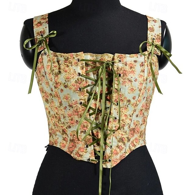  Retro Vintage Rococo Medieval Corset Vest Bustier Viking Celtic Knight Elven Lace up Floral Fancy Dress Women's Celtic Fantasy Halloween Carnival Performance Party LARP Adults' Corset