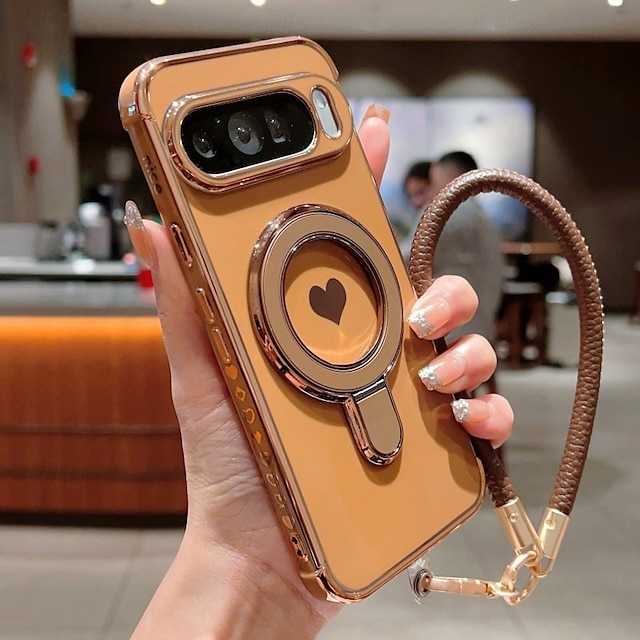  Phone Case For Google Pixel 9 Pro Pixel 9 Pro XL Pixel 8 Pro Pixel 8 Pixel 9 Back Cover with Stand Holder with Wrist Strap Shockproof Retro Plating