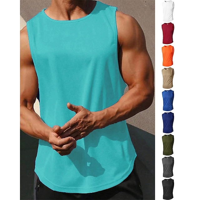  Herren Tank Top Weste Unterhemd Ärmelloses Shirt Ärmellos Rundhalsausschnitt Sommer Einfach Mode Designer Basic Urlaub Straße Ausgehen Schwarz Weiß Wein Top T-Shirt für Herren