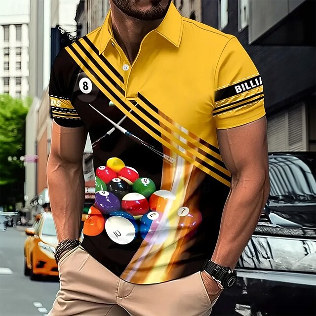 Men's Line Polo Short Sleeve Polo Shirts Collared Shirts Casual Outdoor Athleisure Daily Wear 3D Print Summer Spring Fall Yellow4
