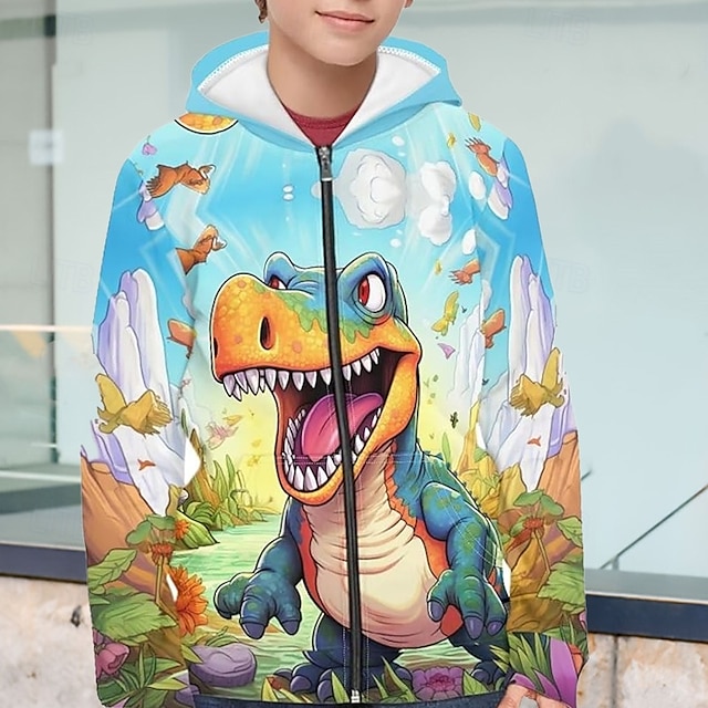  Pojkar 3D Dinosaurie Huvtröja Kappa Ytterkläder Långärmad Vår Höst Förtjusande Sport Barn 4-12 år Blixtlås Gata Dagligen Normal