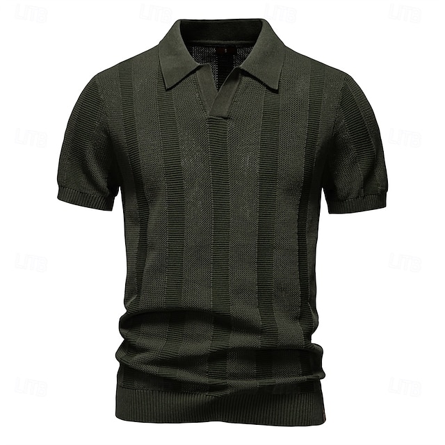  Herren Polo Strick-Polopullover Formell Arbeit Möwenhalsband Kurzarm Einfarbig Stripe-Trim Streifen Sommer Frühling Marineblau Khaki Armeegrün Polo