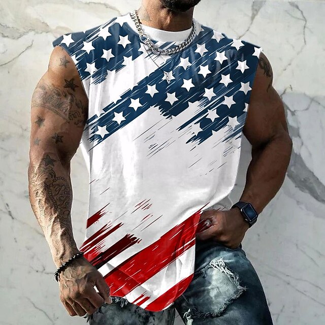 Men's American US Flag Undershirt Sleeveless T shirt 3D Print Crew Neck Shirt Fashion Street Sports Outdoor Casual White Summer Spring Clothing Apparel S M L XL XXL XXXL4