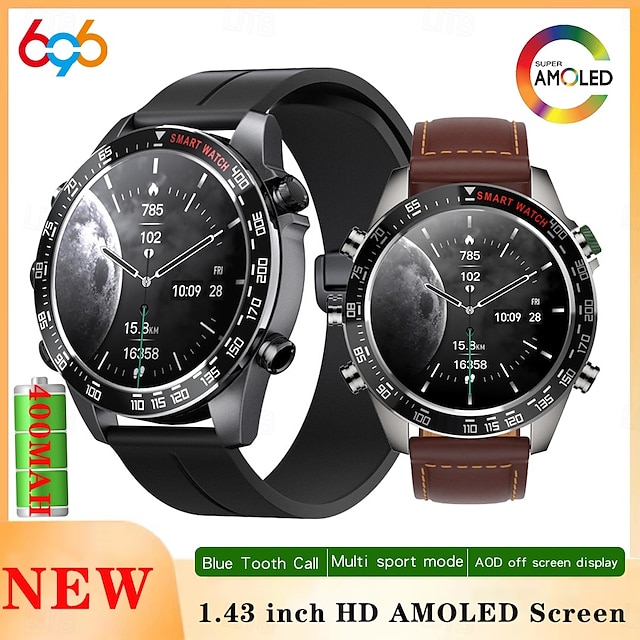  696 CT11 Smart Watch 1.43 inch Smartwatch Fitness Running Watch Bluetooth ECG+PPG Pedometer Call Reminder Compatible with Android iOS Women Men Hands-Free Calls Message Reminder IP 67 47mm Watch Case