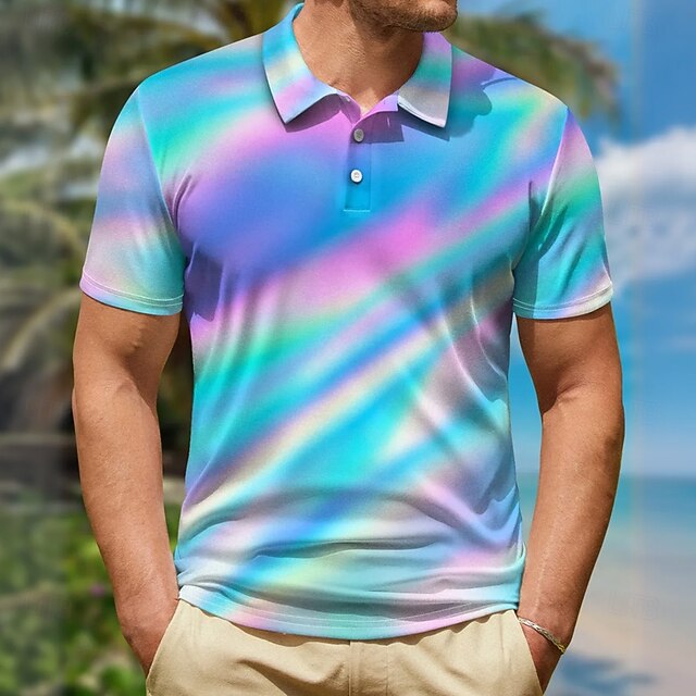 Men's Color Gradient Polo Short Sleeve Polo Shirts Collared Shirts Casual School Outdoor Daily Wear Home Wear 3D Print Summer Spring Fall Blue4