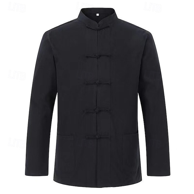  Per uomo Camicia Camicia di lino Camicia casual Camicia con Bottoni Camicia di cotone Semplice Vacanza Camicia hawaiana Nero Bianco Verde chiaro Blu marino scuro Manica Lunga Collo alla coreana