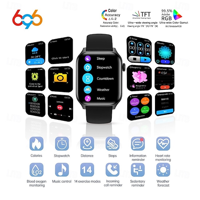  696 T12PRO Smart Watch Fitness Tracker ECG PPG Bluetooth Call Reminder Android iOS IP67 38mm 1.85