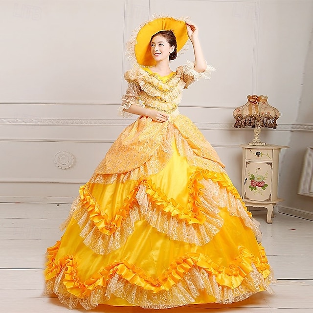  ancien Rococo Renaissance Maxi Robe Normal Juliette Princesse Mariée Plissé Volanté Princesse Col rond Déguisement Femmes Halloween Carnaval Mascarade Performance Soirée Halloween Adultes Toutes