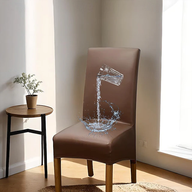 100% Waterproof Dining Chair Cover Black Stretch Chair Slipcover PU Leather High Back Chair Seat Cover Protector with Elastic Band for Dining Room,Wedding 20