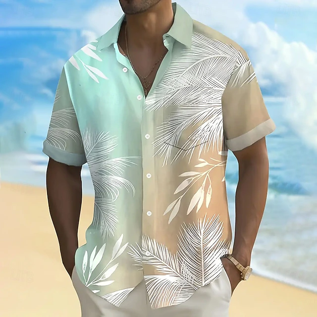 Men's Palm Tree Gradient Color Tropical Plants Summer Hawaiian Shirt Button Up Shirt Aloha Shirt Short Sleeve Hawaiian Resort Vacation Holiday Beach Wear Summer Spring Turndown Collared Shirts Front4