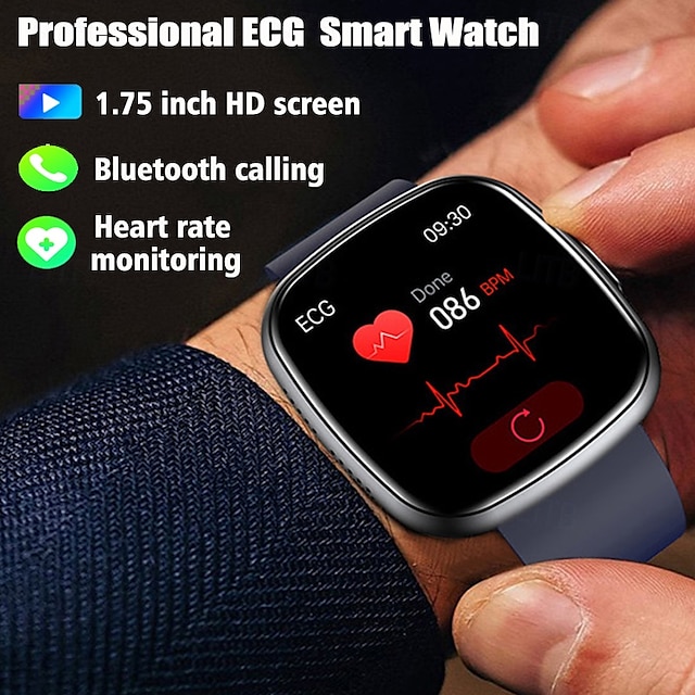  Orologio intelligente monitor della glicemia ECG pressione sanguigna e temperatura corporea Android iOS IP68 1.75