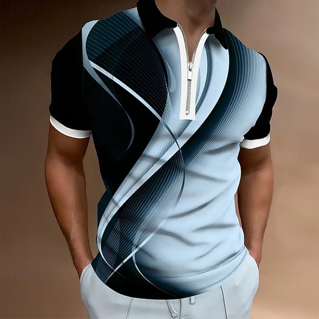  Homme Géométrique Ligne Polo à fermeture éclair Manche Courte Col Rabattu Décontracté Quotidien Extérieur Tenue Quotidienne Athleisure Fermeture éclair Été Blanche Bleu Vert