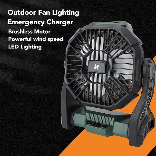  1 luce portatile da campeggio per esterni, ventilatore per esterni, power bank di emergenza, ventilatore con ricarica USB, batteria a lunga durata, tre livelli di oscuramento, quattro livelli di velocità del vento