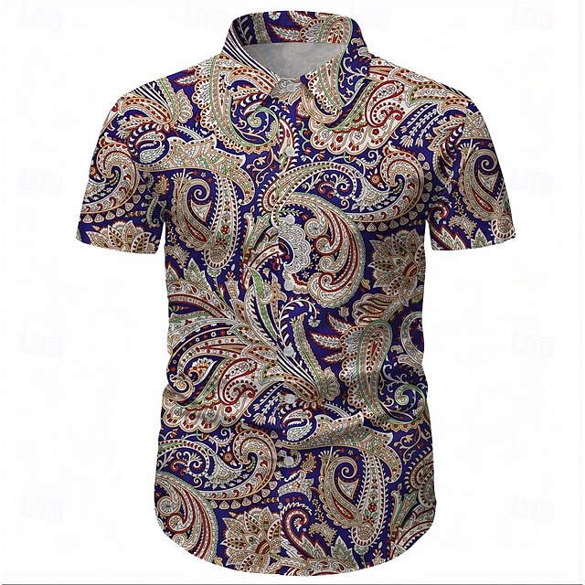 Retro Vintage 1970s Shirt Aloha Shirt Hippie Disco Ethnic Fancy Dress Men's Masquerade Vacation Party Pride Parade Adults' Shirt3