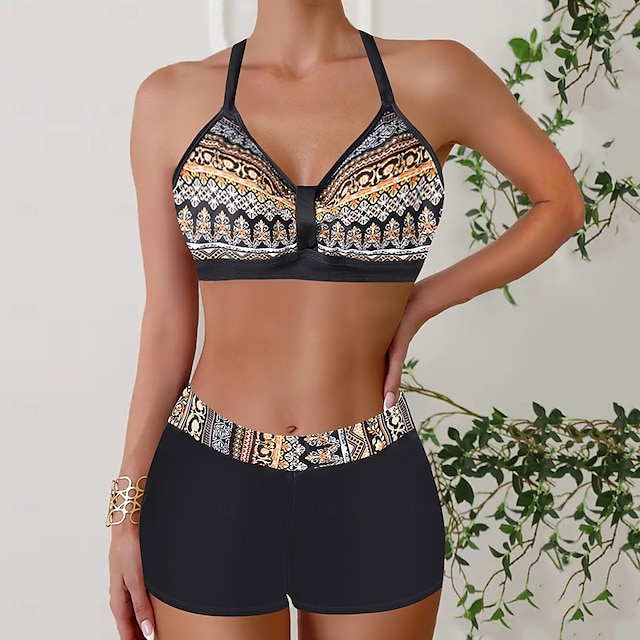  Damen Badeanzug Bikini Zweiteilig Monokini Freche Unterhose Bademode Gestrickt Urlaub Tropisch Farbblock Gestreift Stürzen Ärmellos Badeanzüge