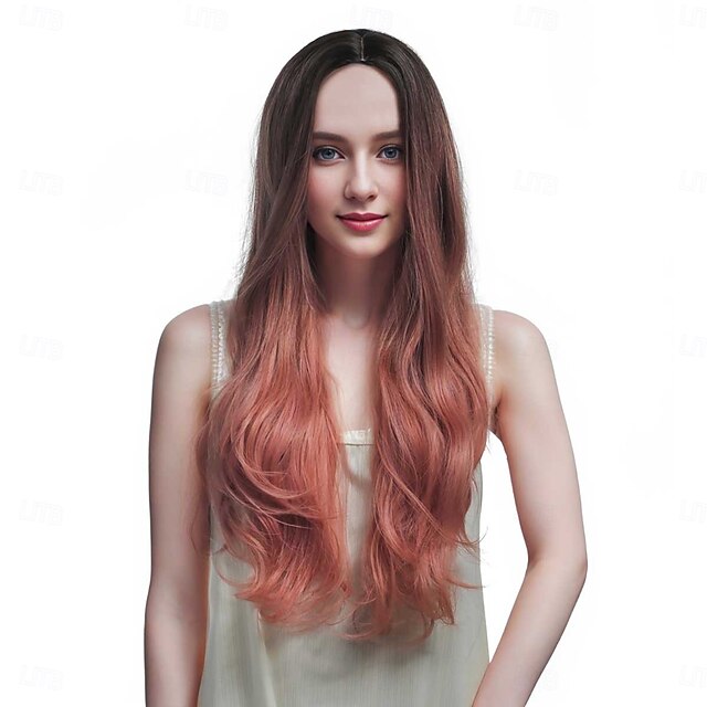  人工毛ウィッグ ウェーブ アシメントリー・ヘアカット ディープパーティー 機械製 かつら 28 インチ A1 合成 女性用 ミドル部 弾性ある 快適 ピンク