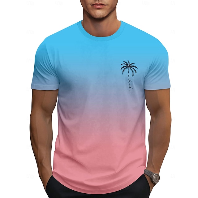  Men's Tee Short Sleeve Shirt Tee Top Short Sleeve Crewneck Spring &  Fall Coconut Tree Fashion Designer Print Vacation Street Going out Pink Blue Green Top Tee for Men