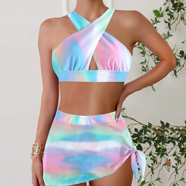  Női Fürdőruha Bikini 2 darab Merész Fürdőruha Push up Kötött Szabadság Tropikus Virágos Színes Kötőfék nyaka Ujjatlan Fürdőruhák