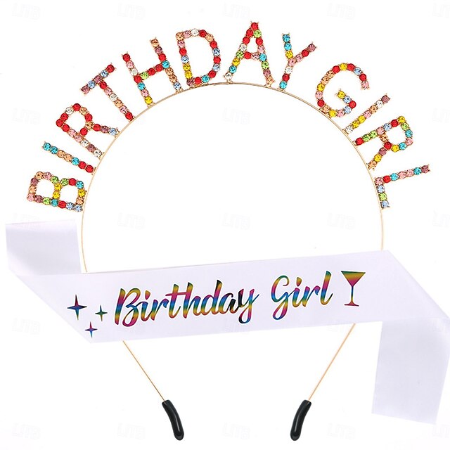  Diadema y faja para fiesta de cumpleaños (2 piezas/juego), kit de suministros para fiestas, tiara para cumpleañera, faja para fiesta de cumpleaños, cinturón de celebración y tocado para niñas